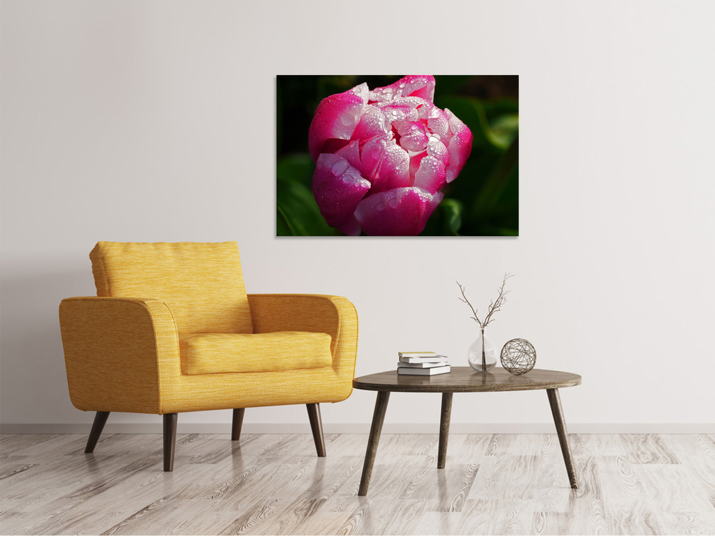 Leinwandbild Tulpe mit Morgentau in XL