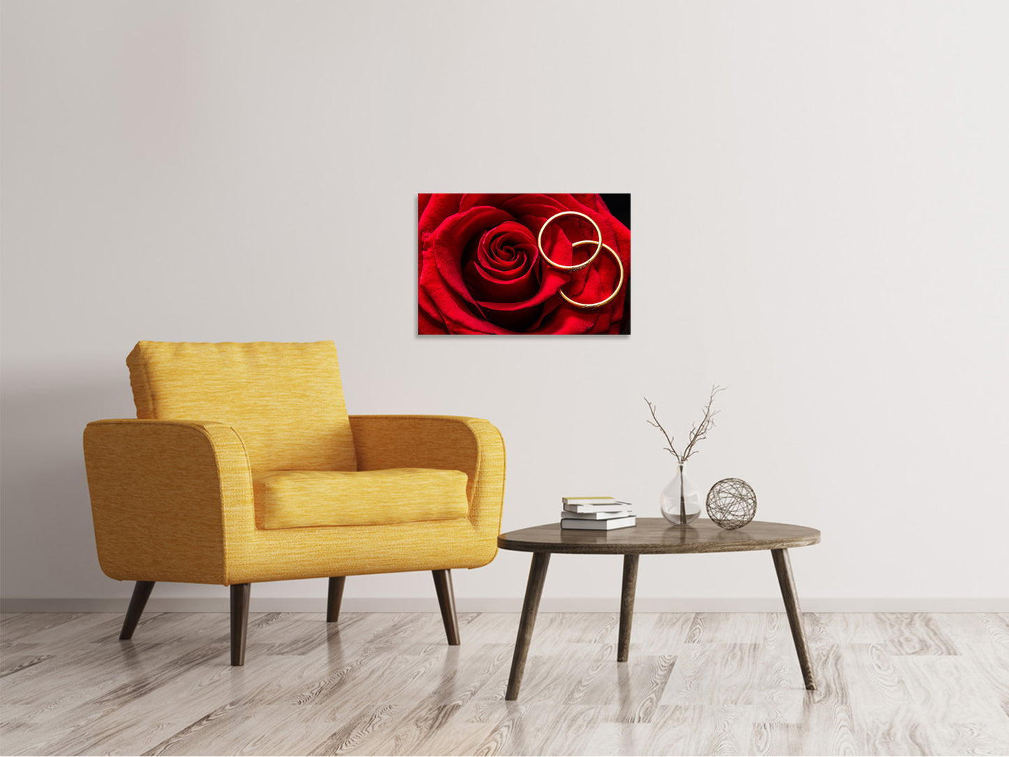 Leinwandbild Eheringe auf der Rose