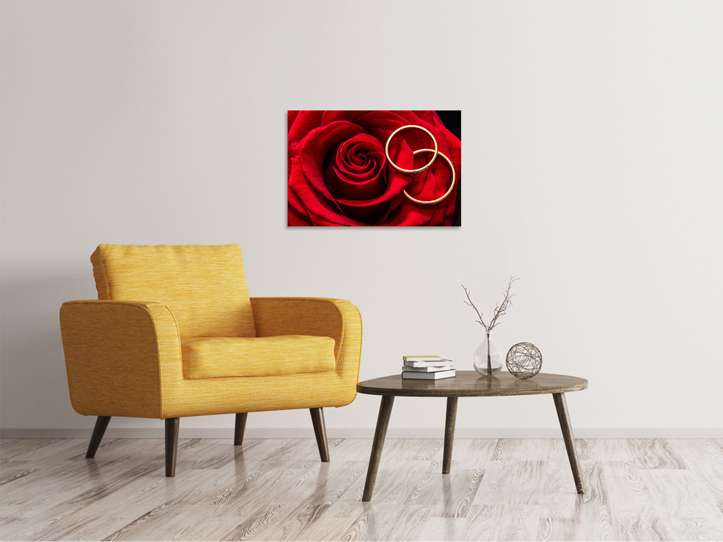 Leinwandbild Eheringe auf der Rose