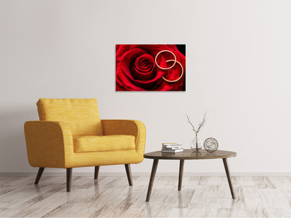 Leinwandbild Eheringe auf der Rose