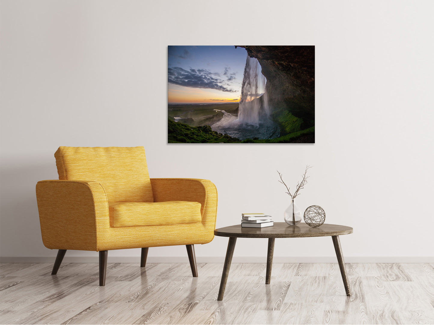 Leinwandbild Abendstimmung am Wasserfall