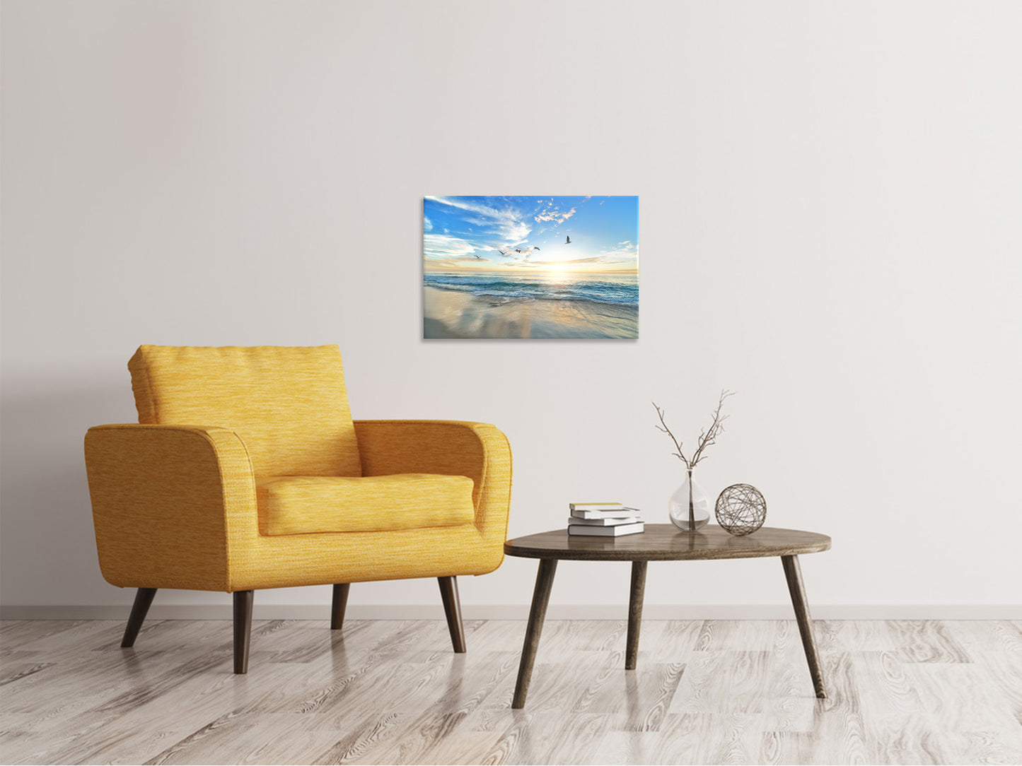 Leinwandbild Die Möwen und das Meer bei Sonnenaufgang