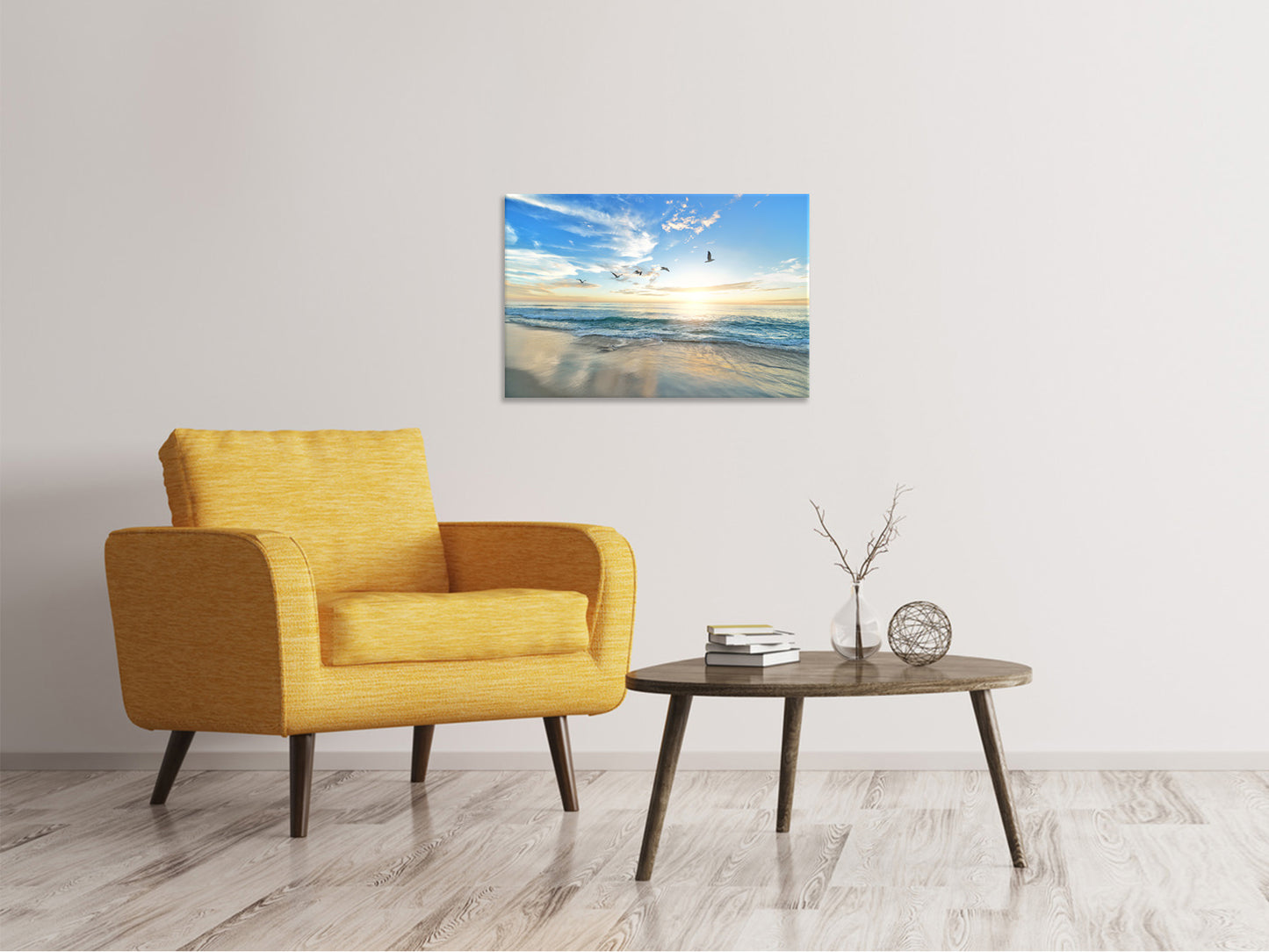 Leinwandbild Die Möwen und das Meer bei Sonnenaufgang