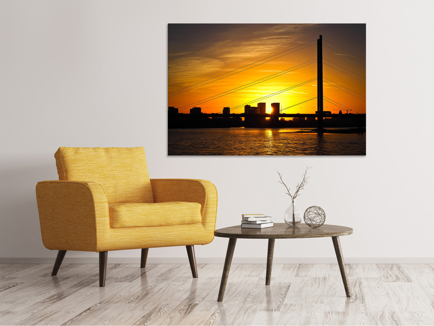Leinwandbild Skyline Düsseldorf bei Sonnenuntergang