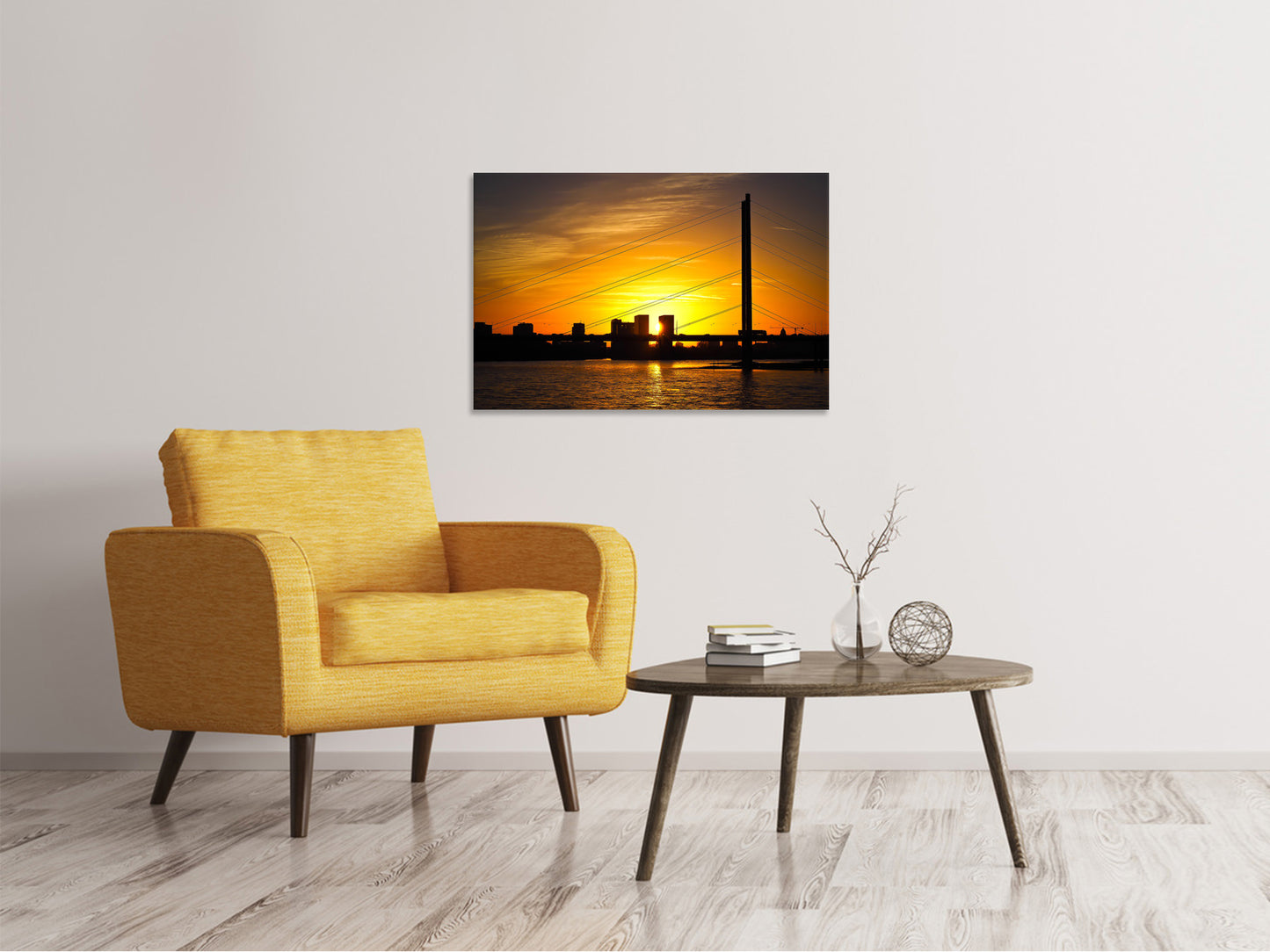 Leinwandbild Skyline Düsseldorf bei Sonnenuntergang