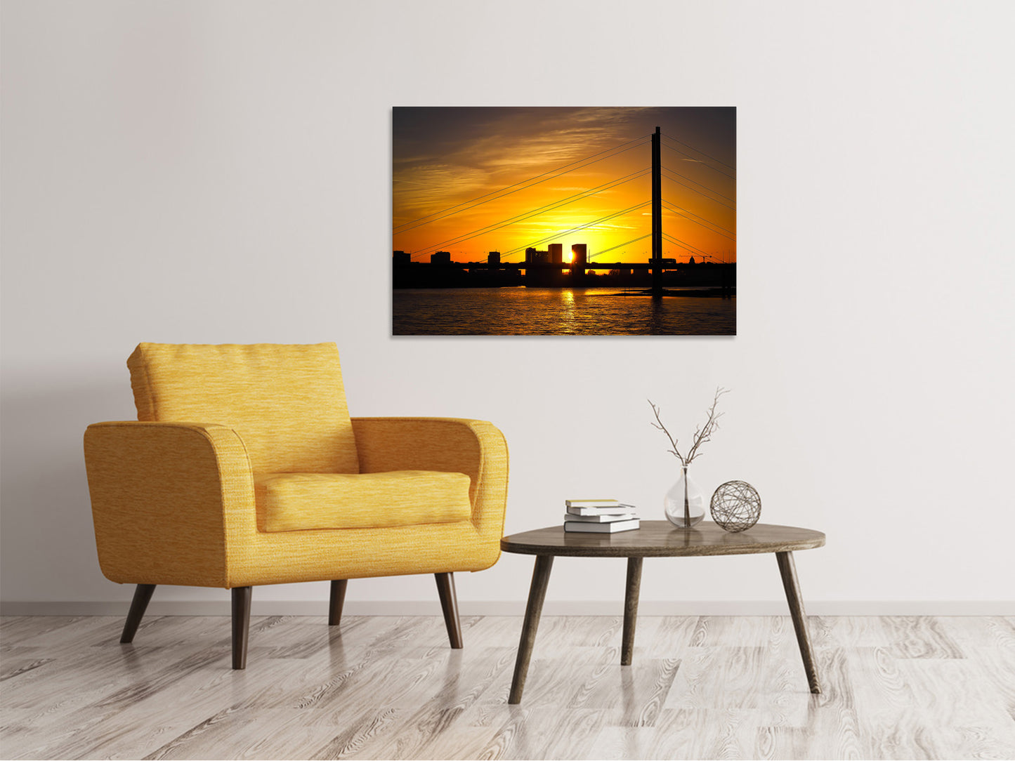Leinwandbild Skyline Düsseldorf bei Sonnenuntergang