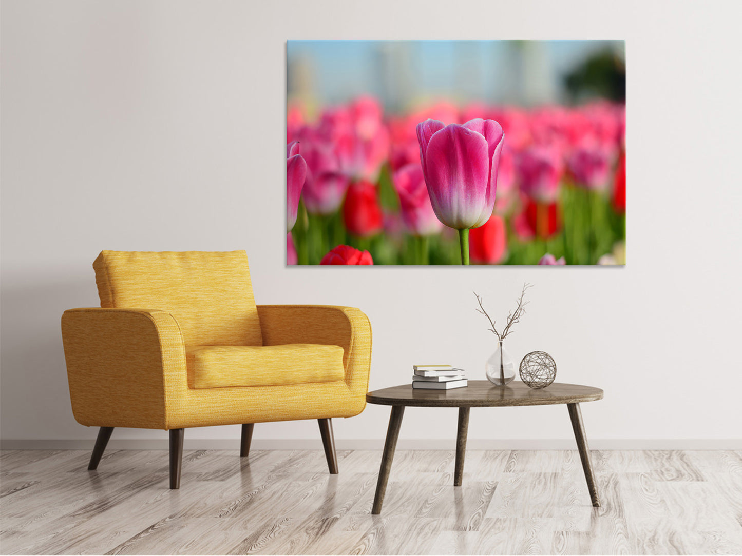 Leinwandbild Tulpenfeld in rosa-rot
