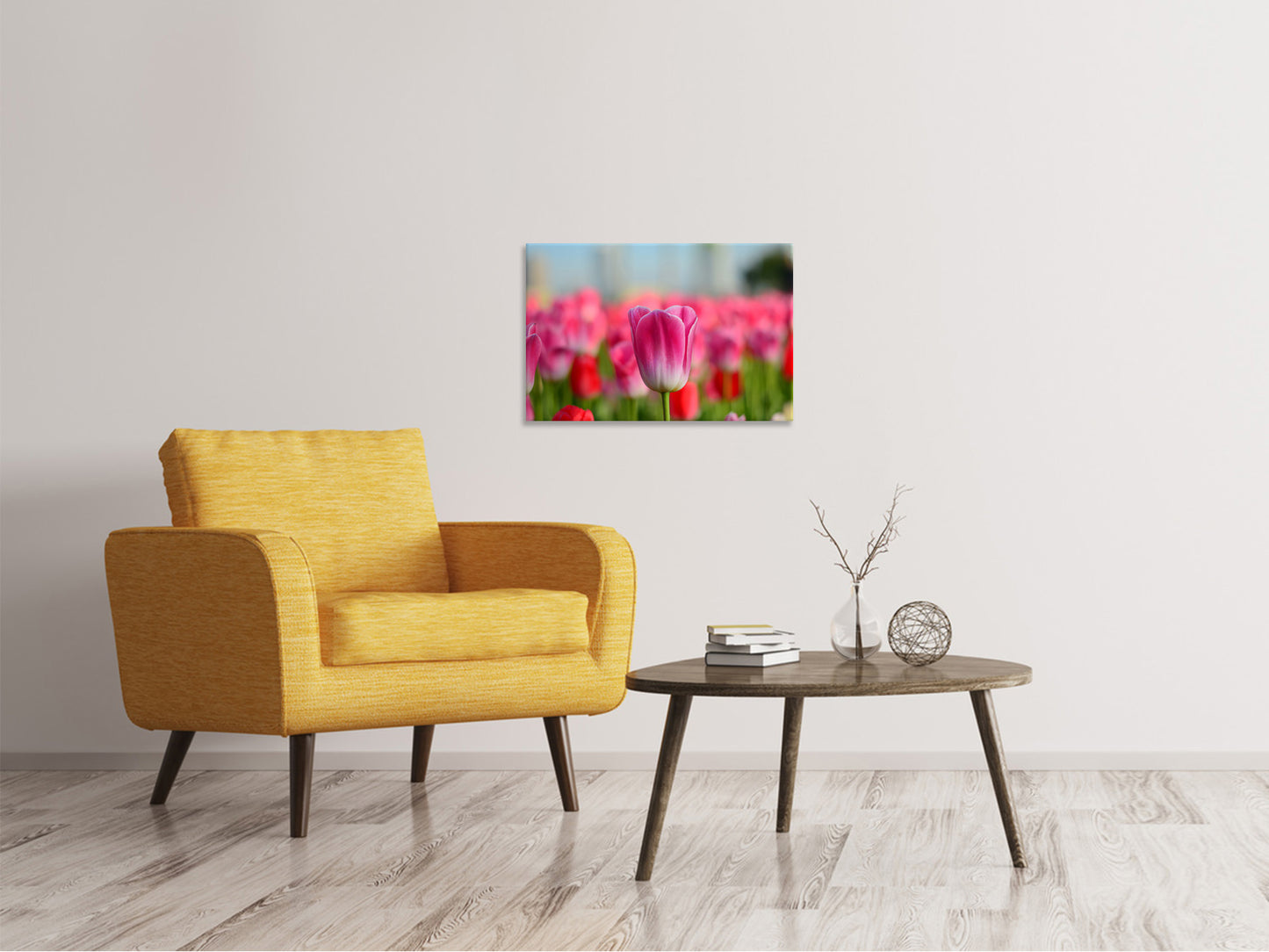 Leinwandbild Tulpenfeld in rosa-rot