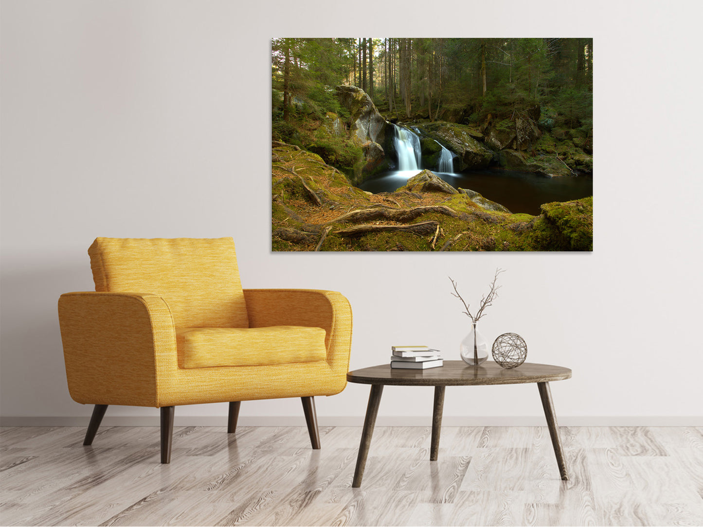 Leinwandbild Kleiner Wasserfall im Wald