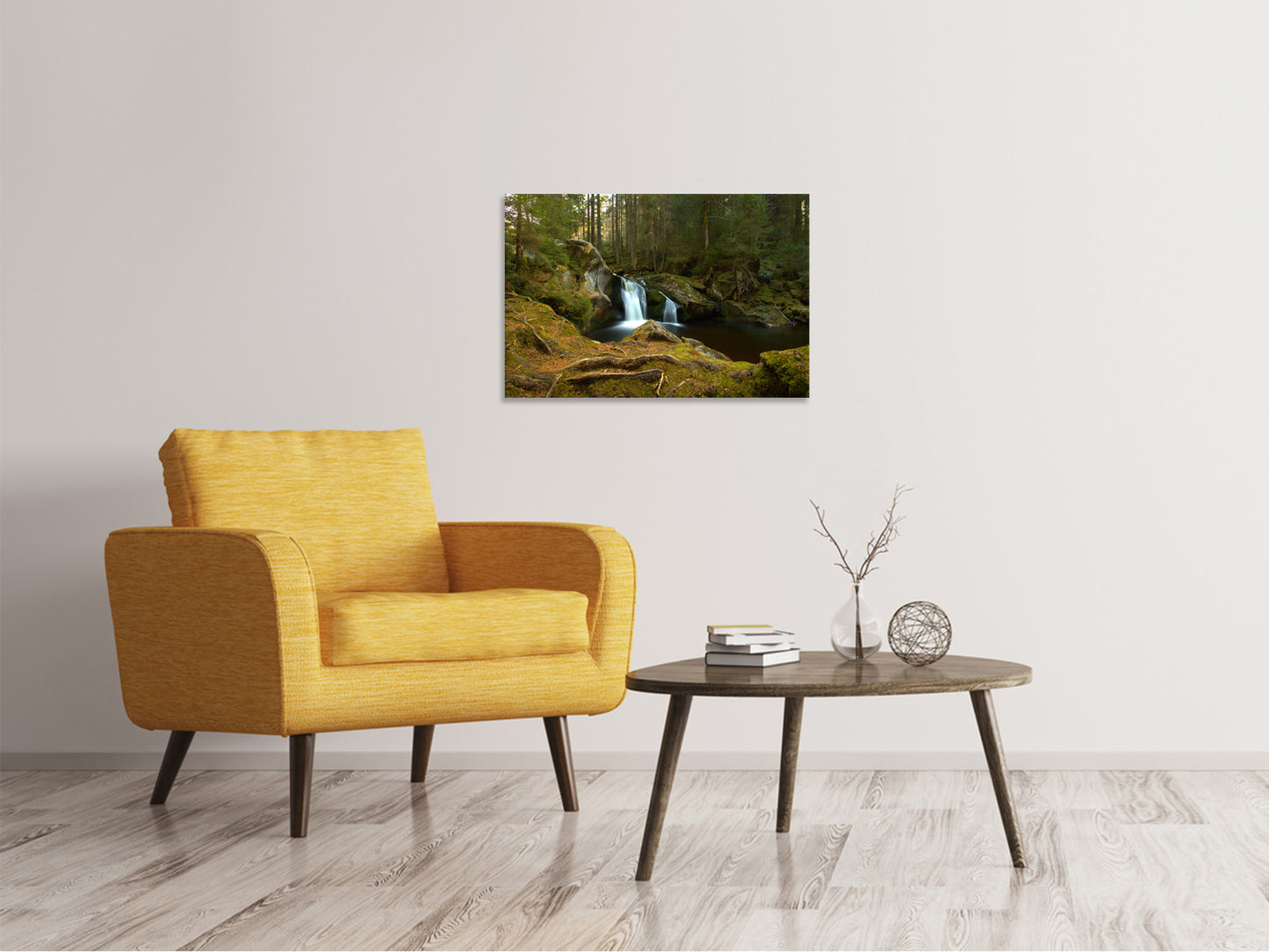 Leinwandbild Kleiner Wasserfall im Wald