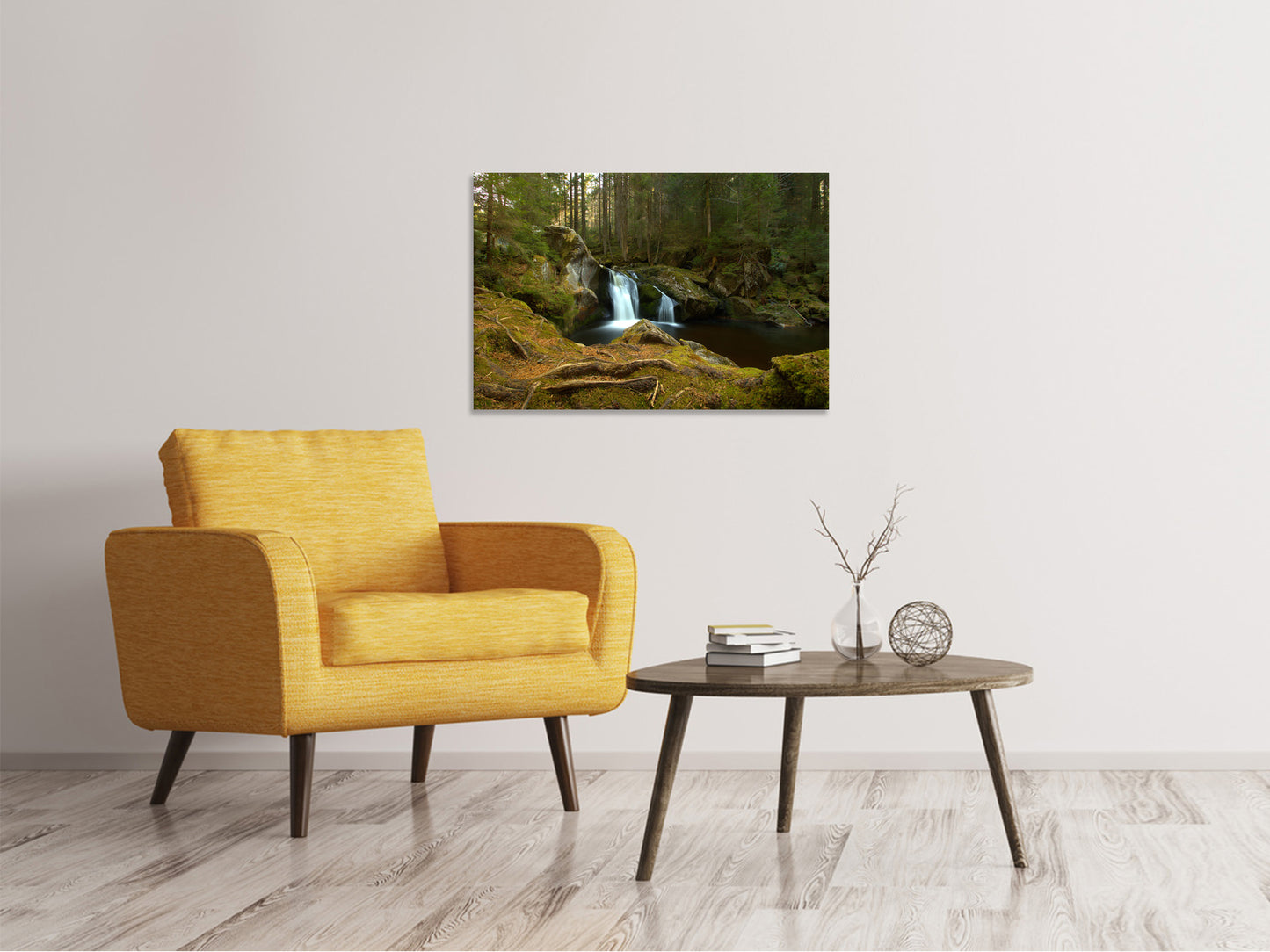 Leinwandbild Kleiner Wasserfall im Wald