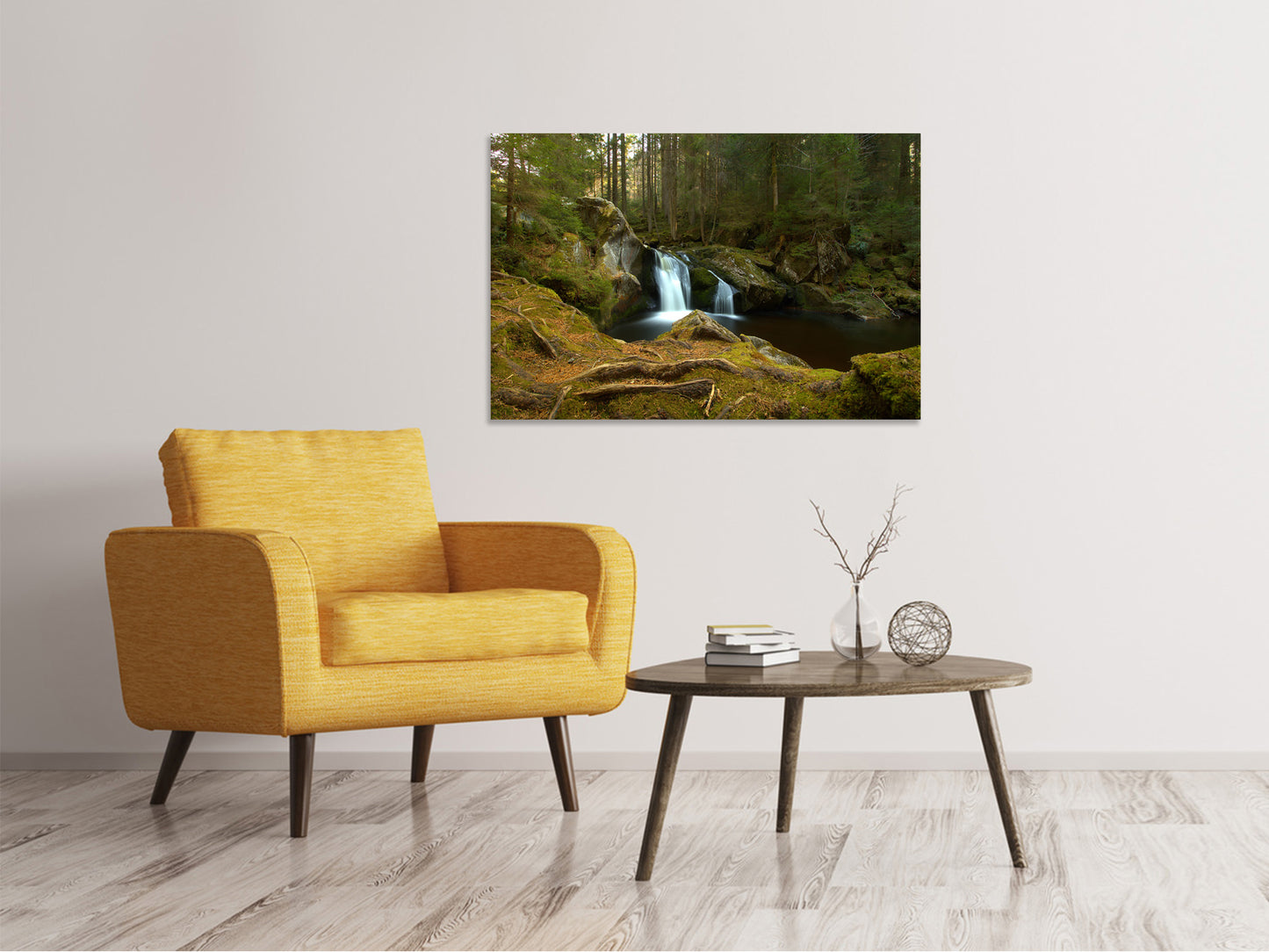 Leinwandbild Kleiner Wasserfall im Wald