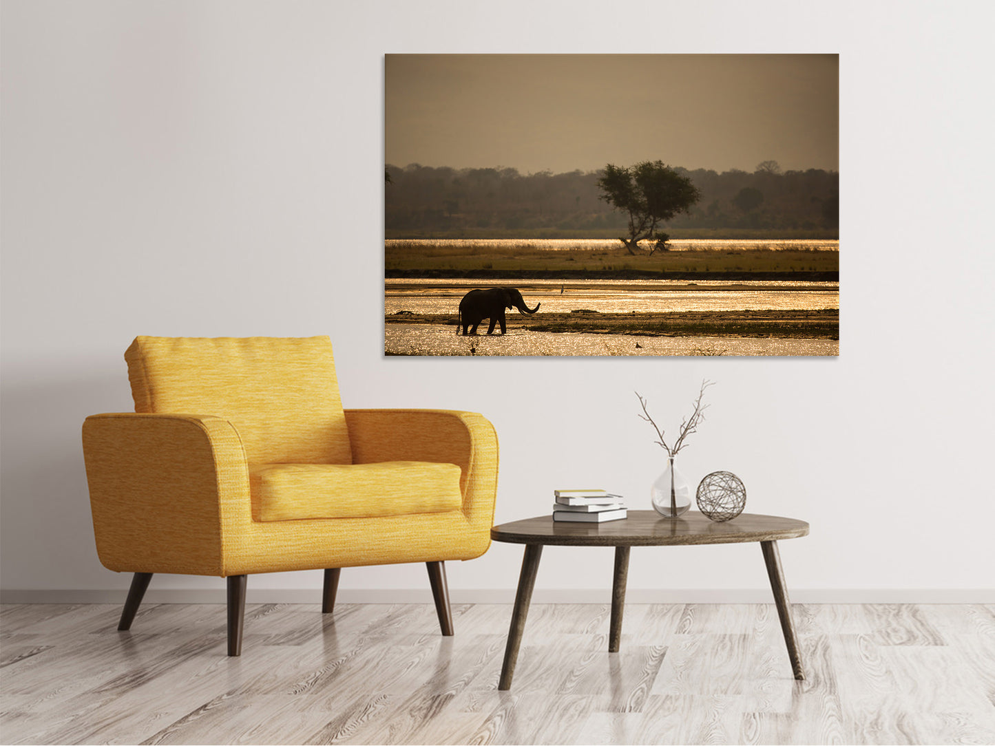 Leinwandbild Elefant alleine in der Steppe