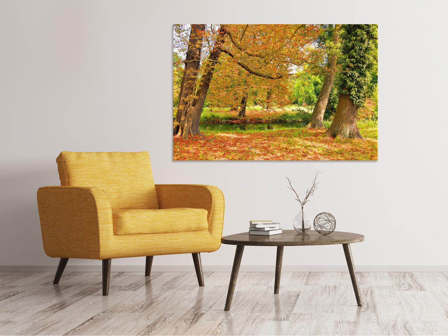 Leinwandbild Mitten unter Herbstbäumen