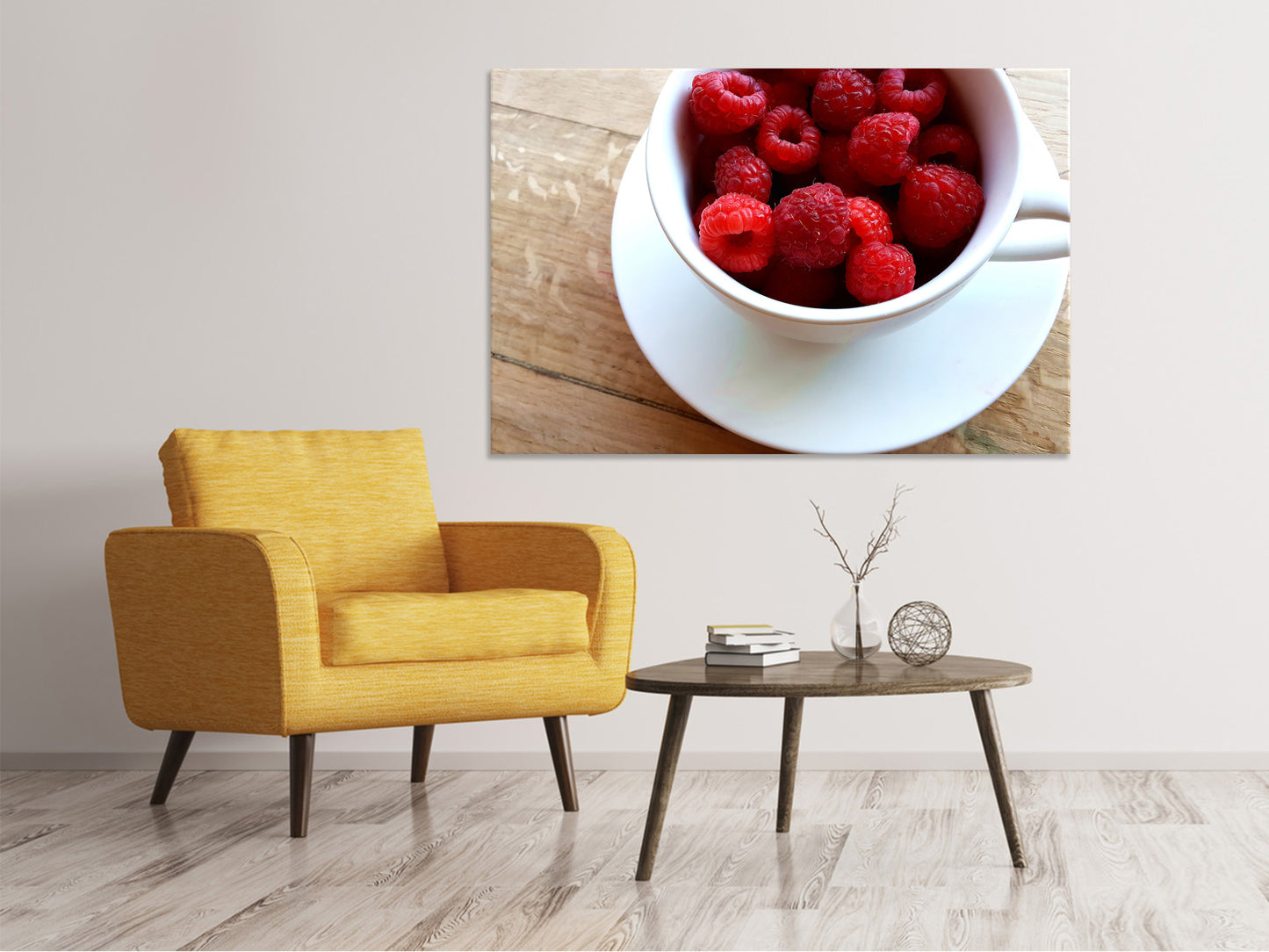 Leinwandbild Eine Tasse Himbeeren