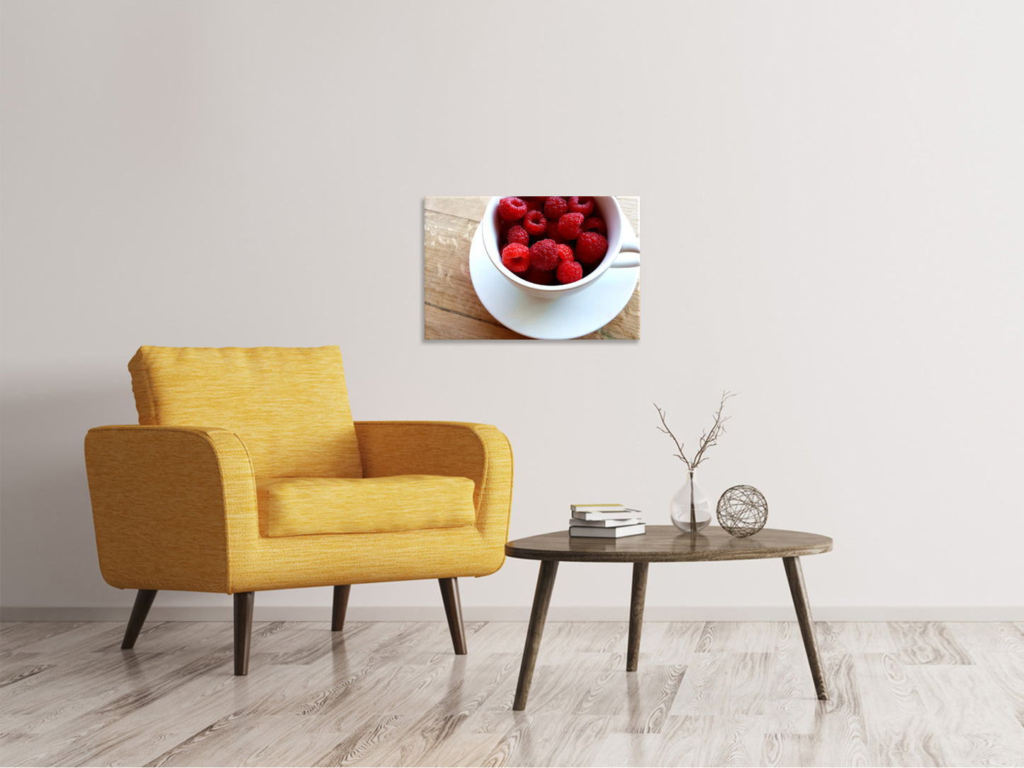 Leinwandbild Eine Tasse Himbeeren