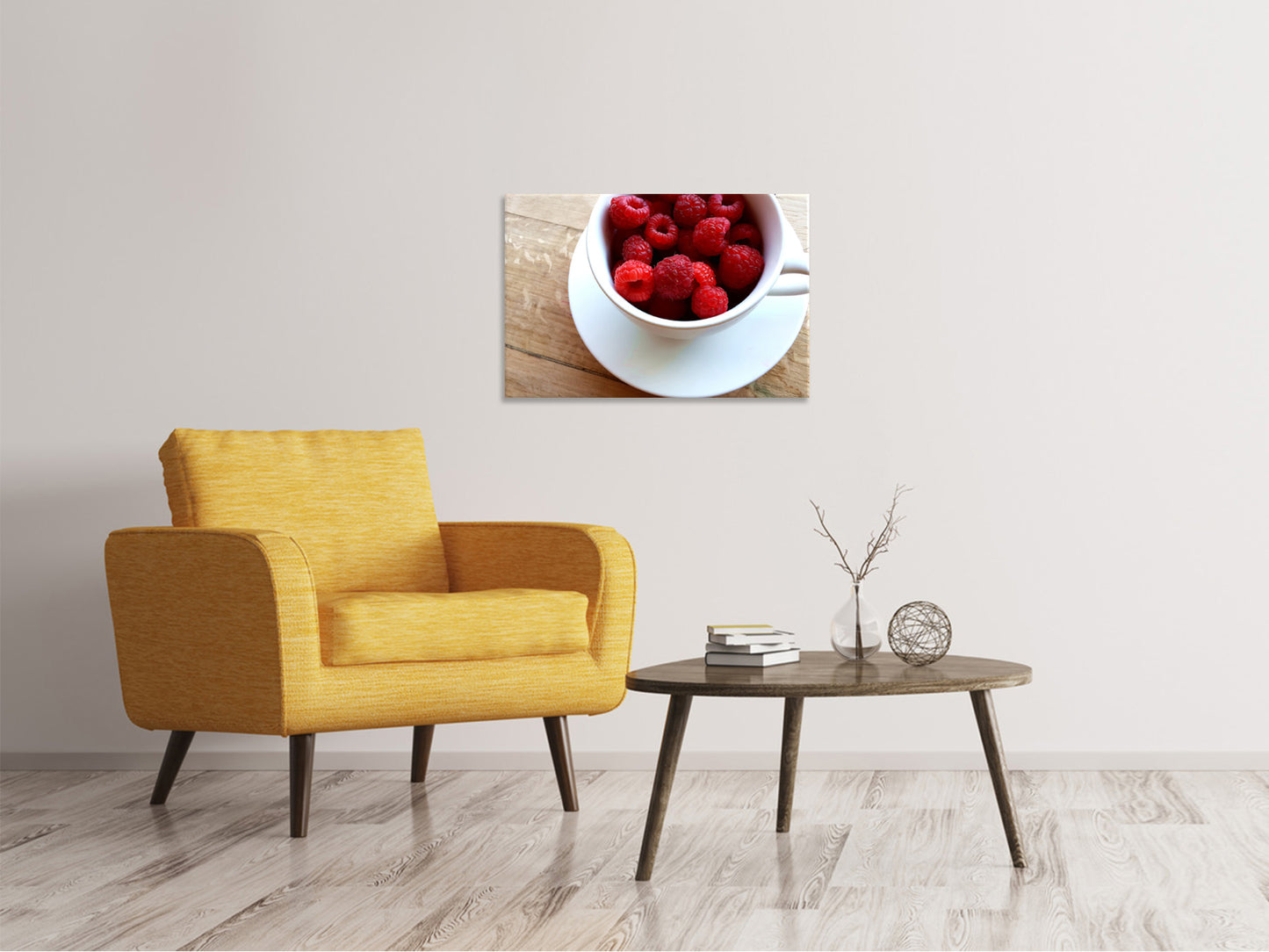 Leinwandbild Eine Tasse Himbeeren