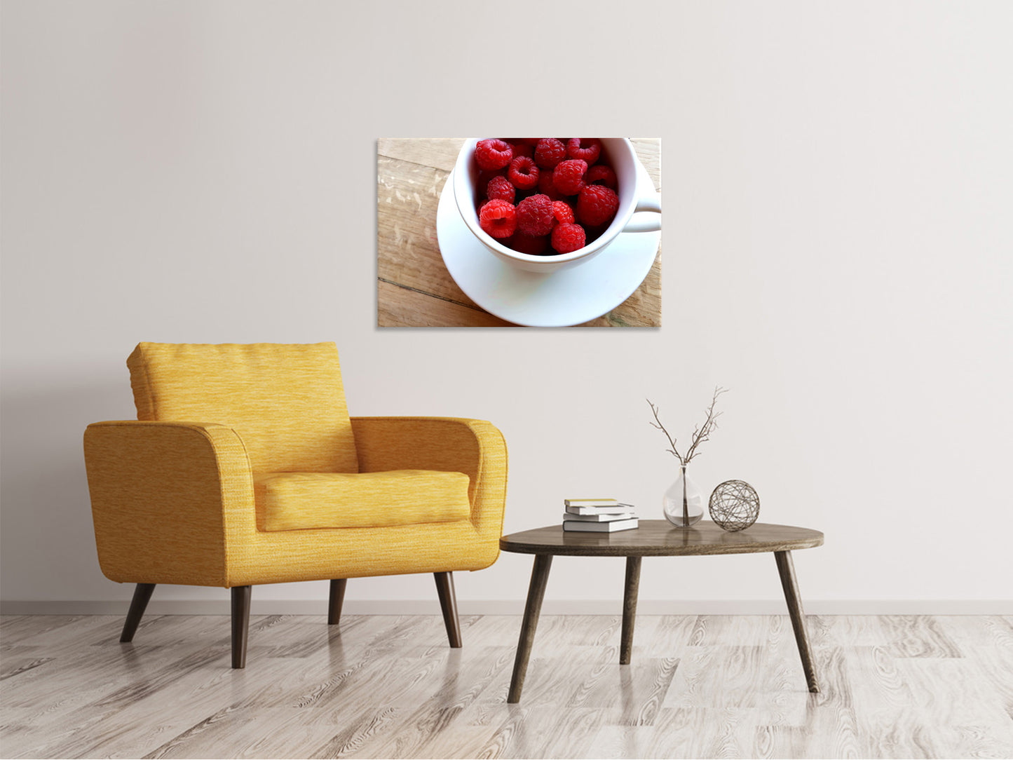 Leinwandbild Eine Tasse Himbeeren