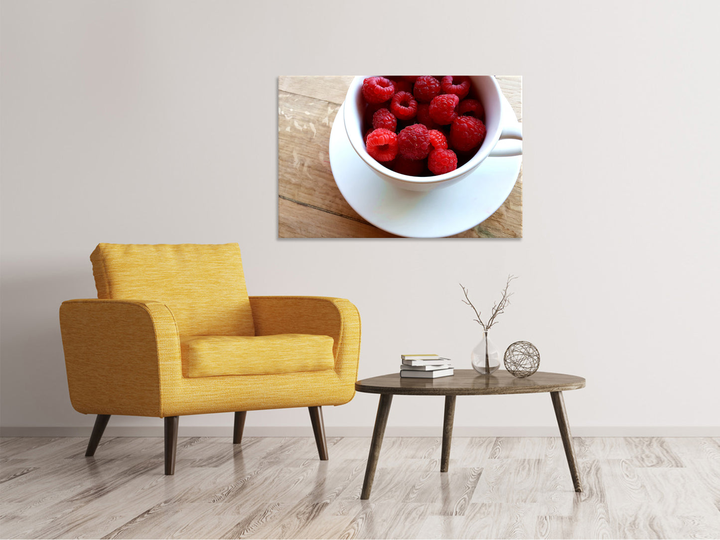 Leinwandbild Eine Tasse Himbeeren
