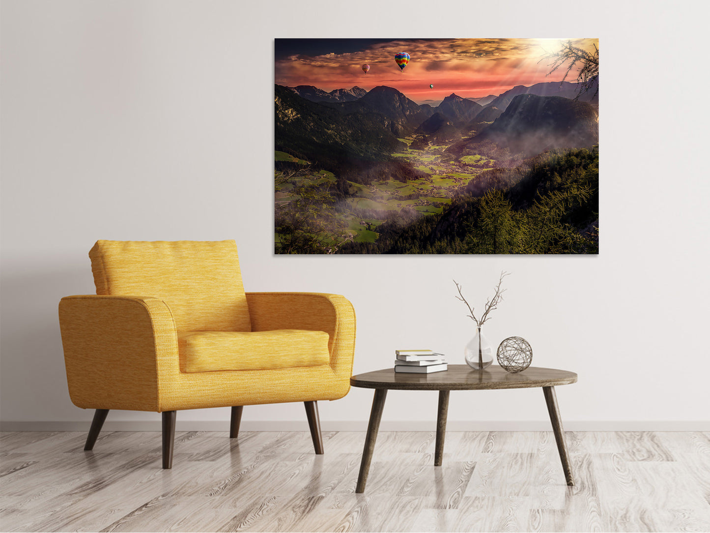 Leinwandbild Heissluft Ballone im Sonnenuntergang