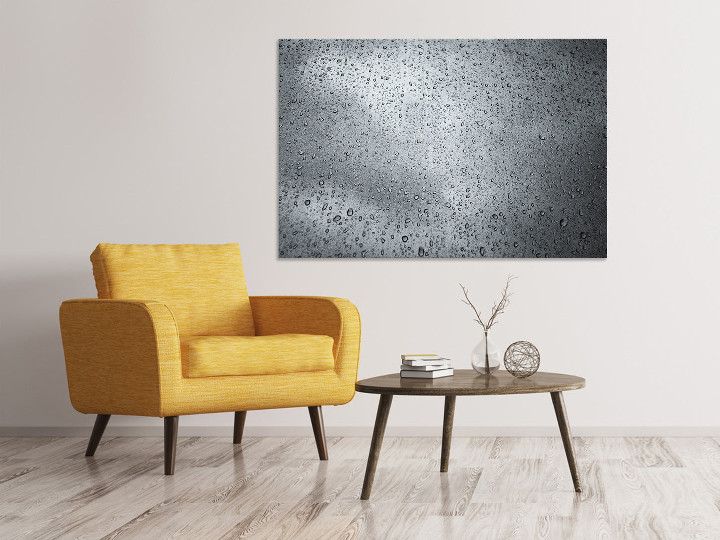 Leinwandbild Dunkle Regentropfen an der Wand