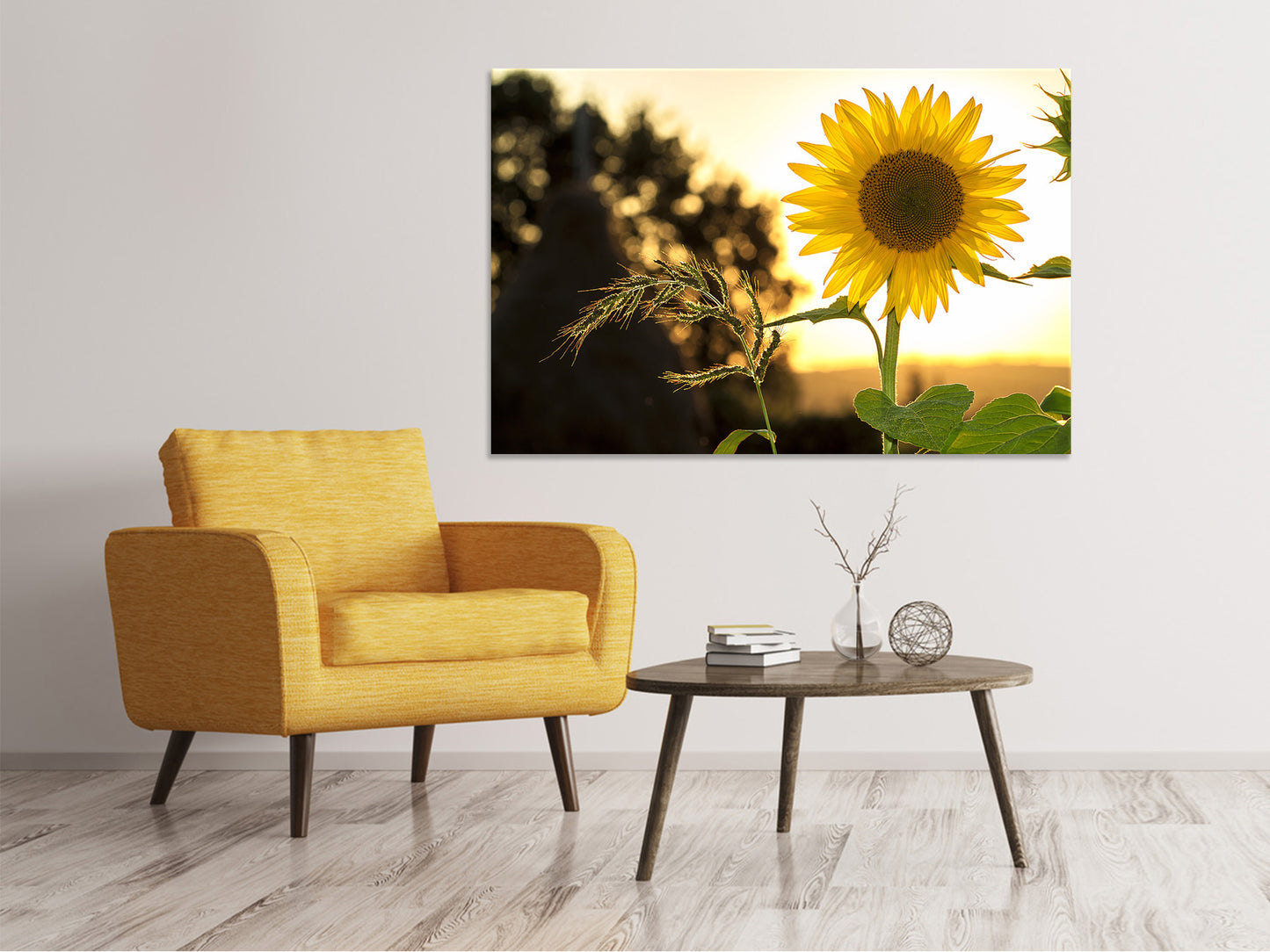 Leinwandbild Sonnenblume im Sonnenaufgang