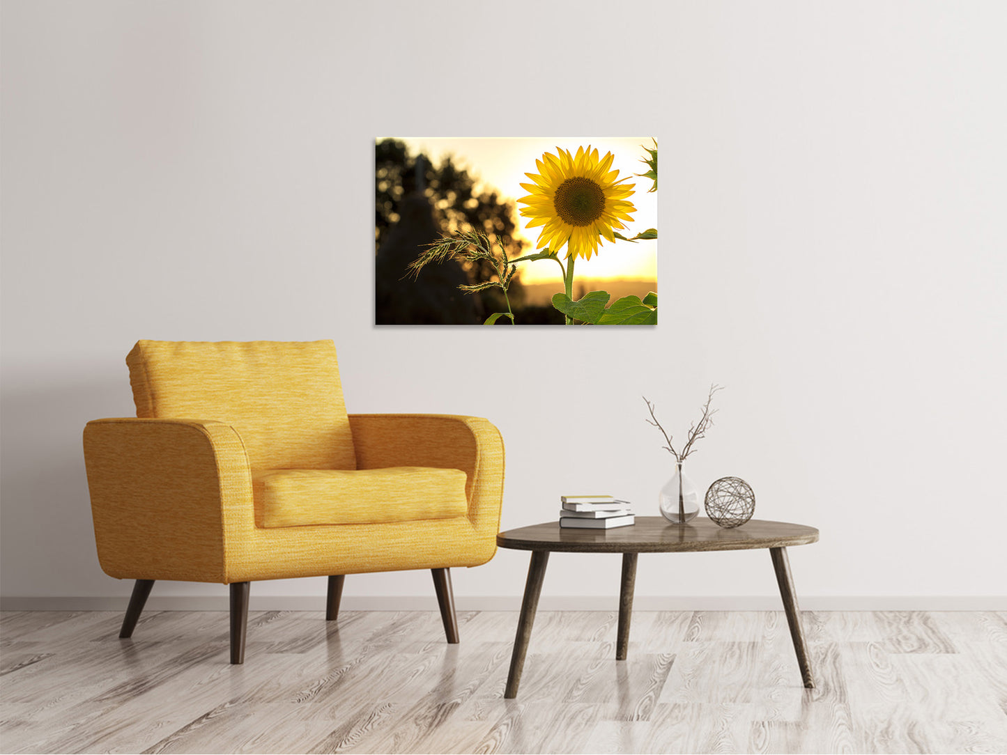 Leinwandbild Sonnenblume im Sonnenaufgang