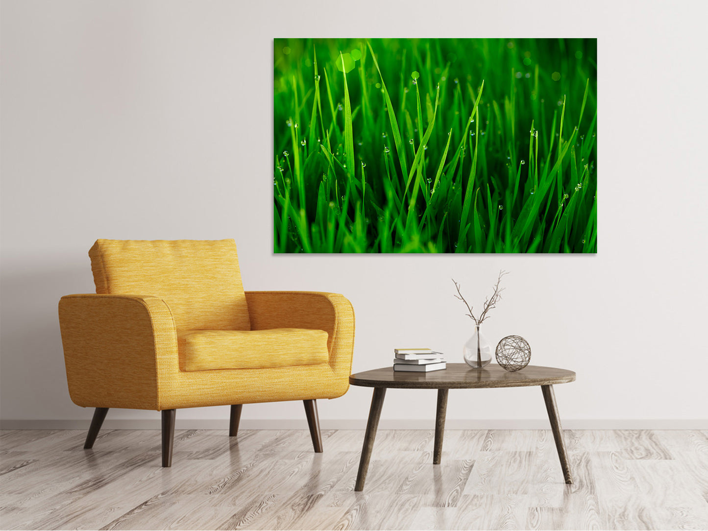 Leinwandbild Gras mit Morgentau