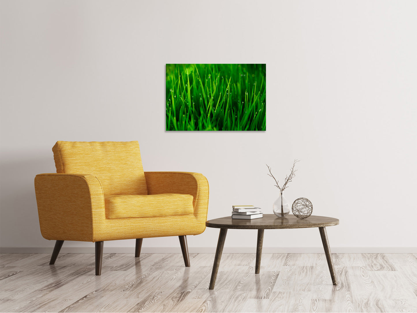 Leinwandbild Gras mit Morgentau