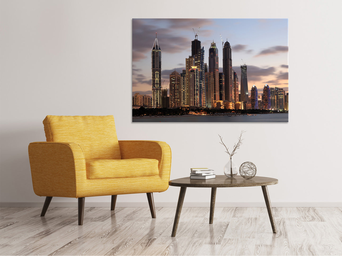 Leinwandbild Skyline Dubai bei Sonnenuntergang
