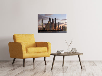 Leinwandbild Skyline Dubai bei Sonnenuntergang