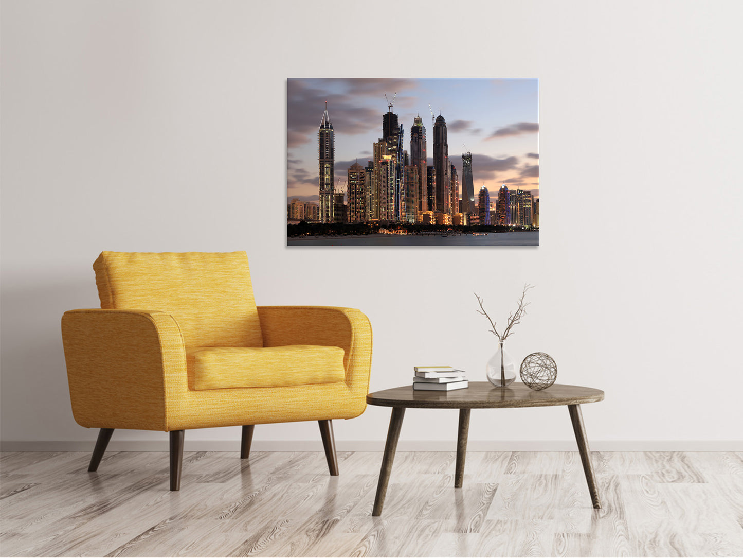 Leinwandbild Skyline Dubai bei Sonnenuntergang
