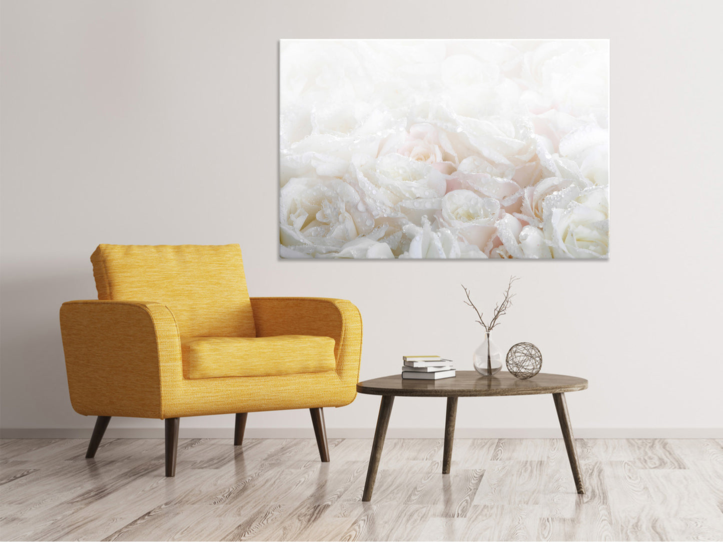 Leinwandbild Weisse Rosen im Morgentau