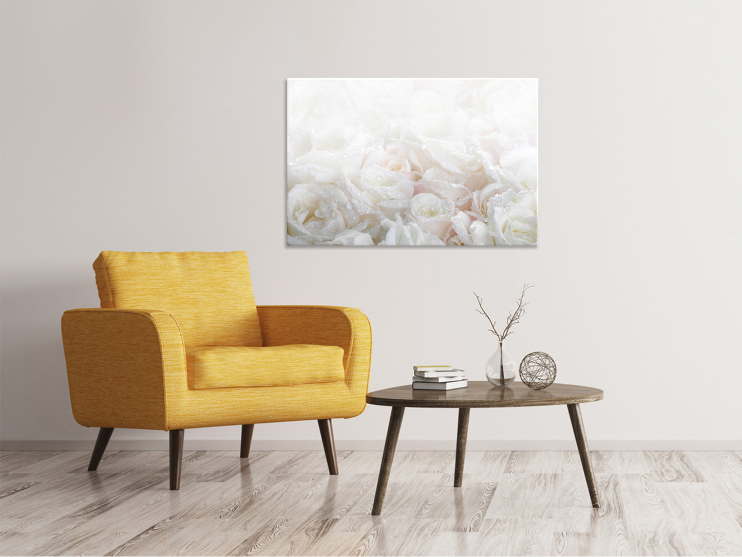 Leinwandbild Weisse Rosen im Morgentau