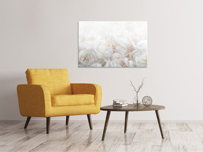 Leinwandbild Weisse Rosen im Morgentau