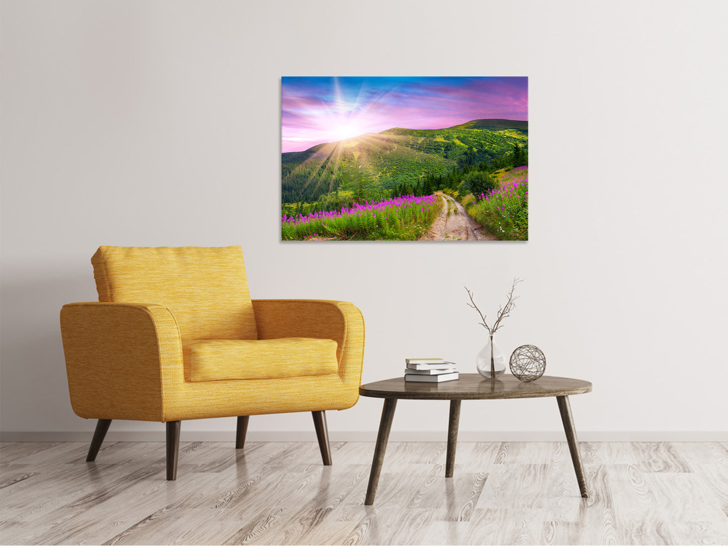 Leinwandbild Eine Sommerlandschaft bei Sonnenaufgang
