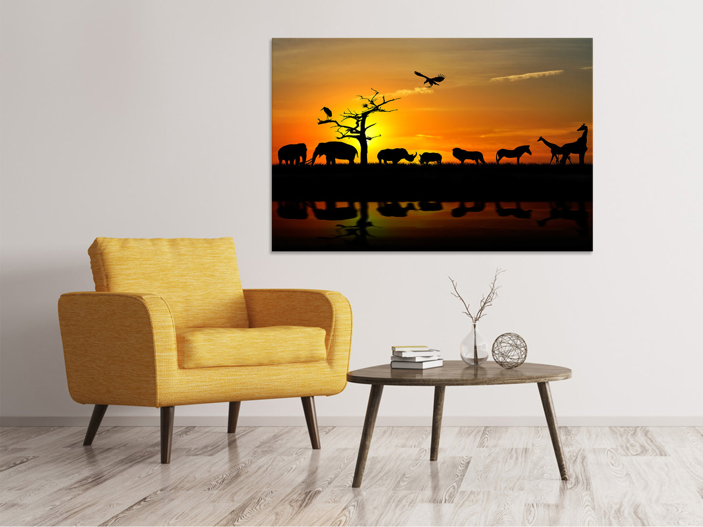 Leinwandbild Safarietiere bei Sonnenuntergang