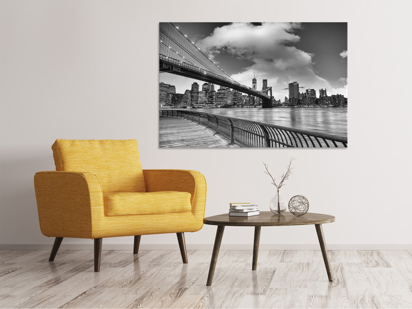 Leinwandbild Skyline Schwarzweissfotografie Brooklyn Bridge NY