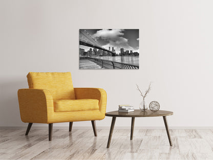 Leinwandbild Skyline Schwarzweissfotografie Brooklyn Bridge NY
