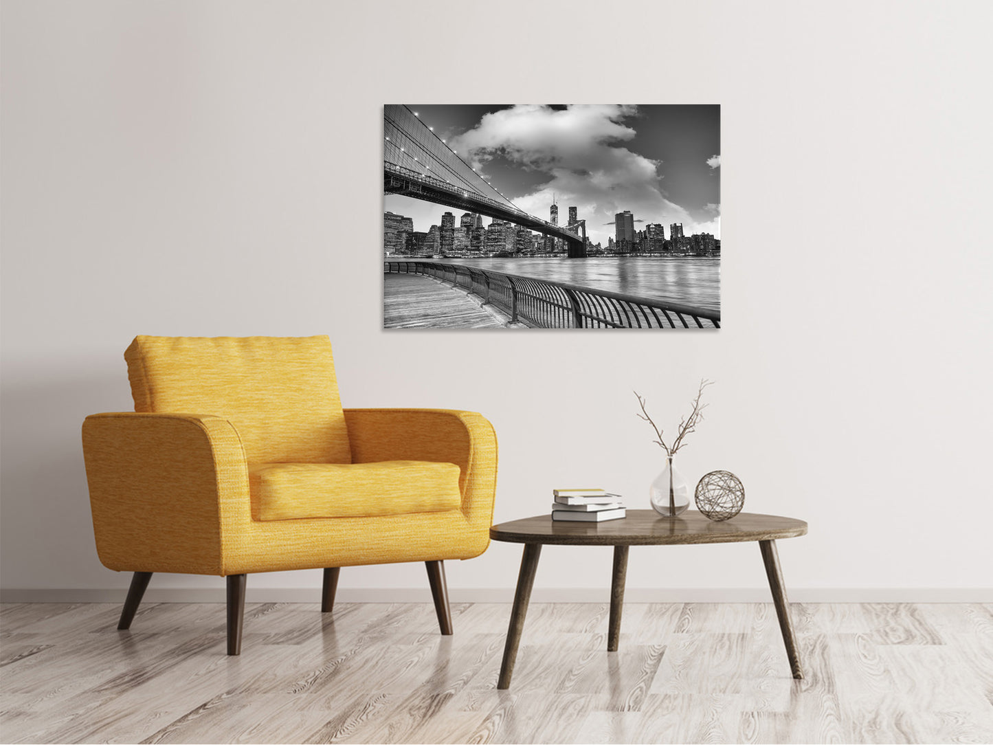 Leinwandbild Skyline Schwarzweissfotografie Brooklyn Bridge NY