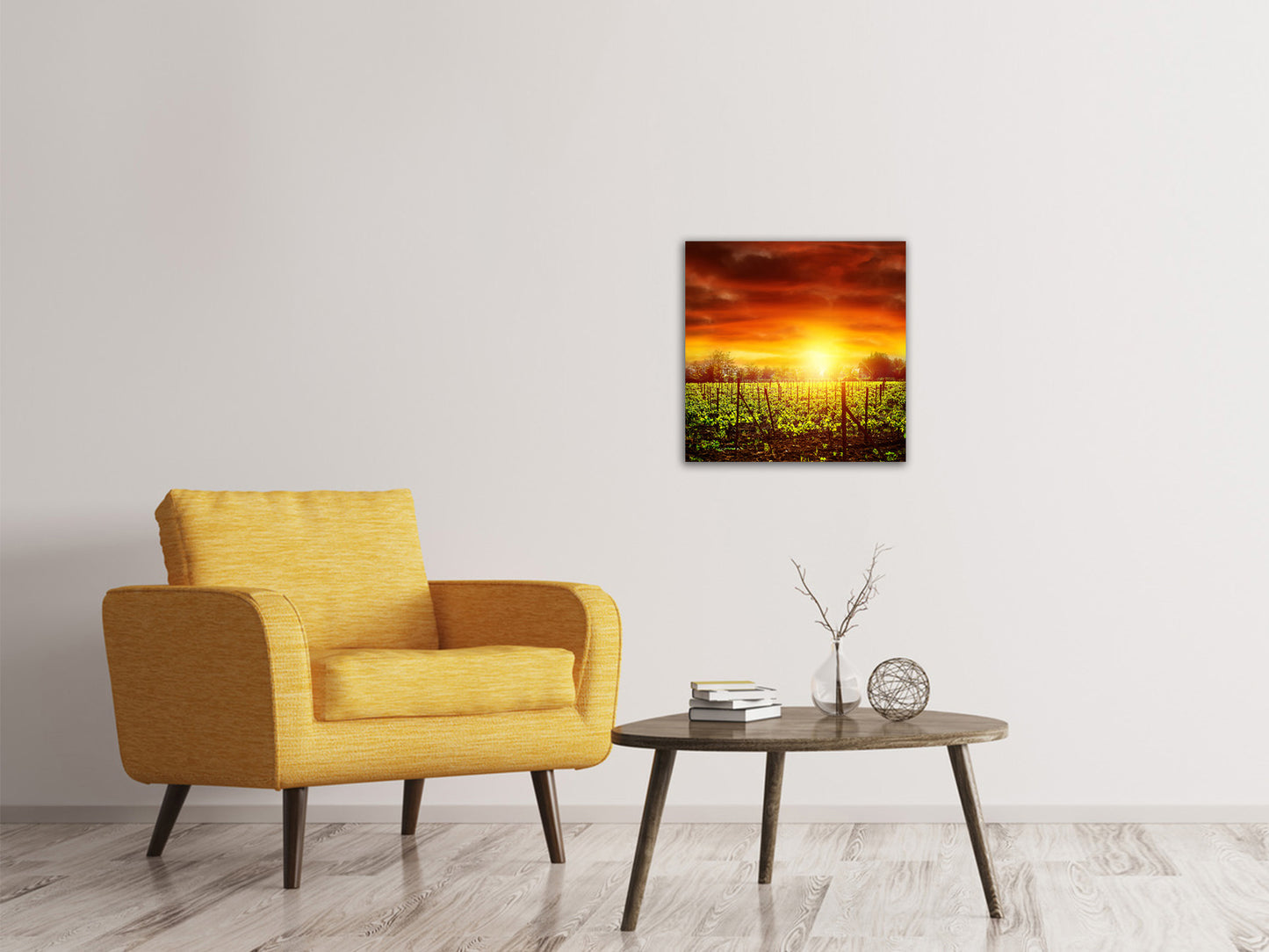 Leinwandbild Der Weinberg bei Sonnenuntergang