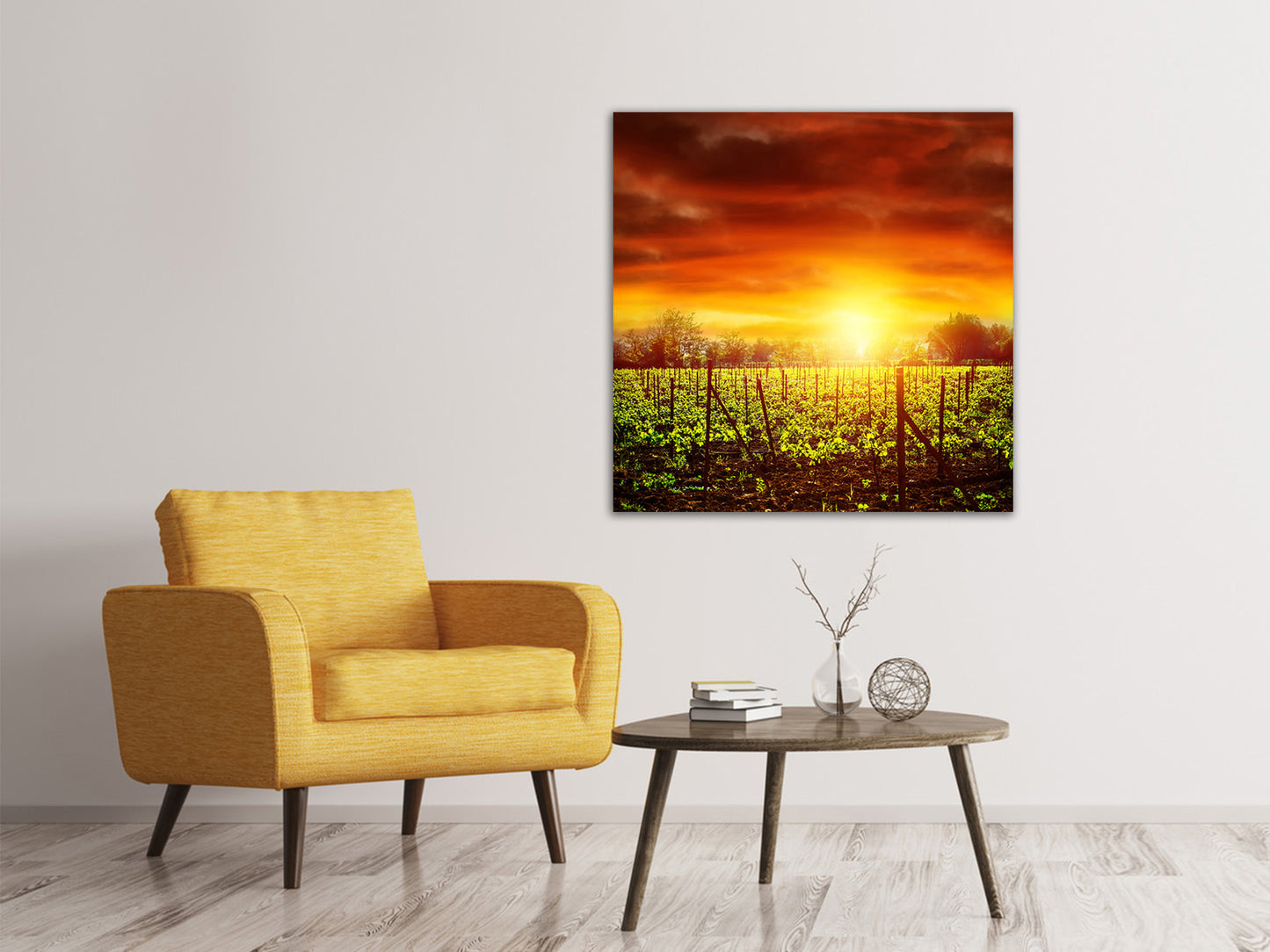 Leinwandbild Der Weinberg bei Sonnenuntergang