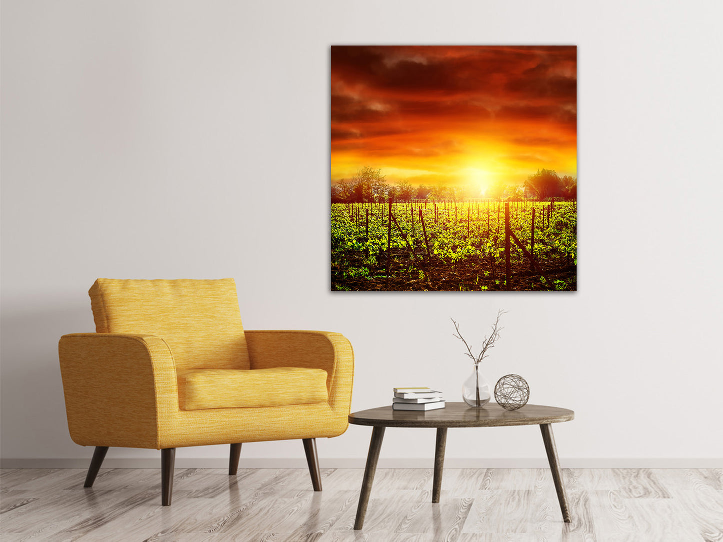 Leinwandbild Der Weinberg bei Sonnenuntergang