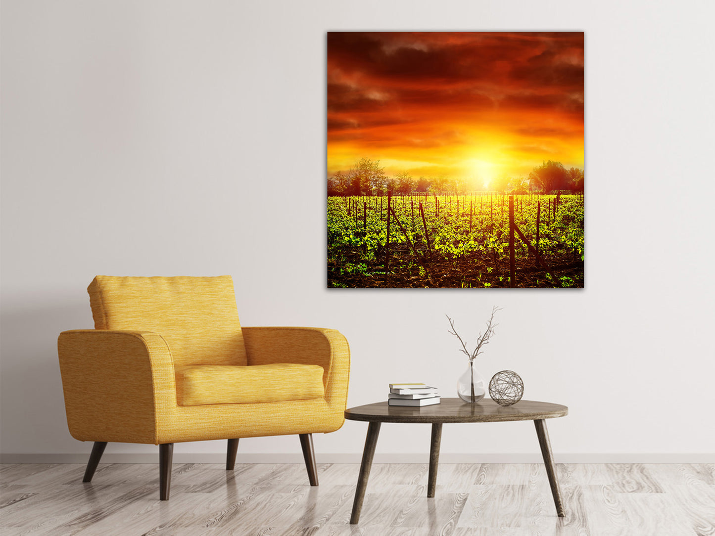 Leinwandbild Der Weinberg bei Sonnenuntergang