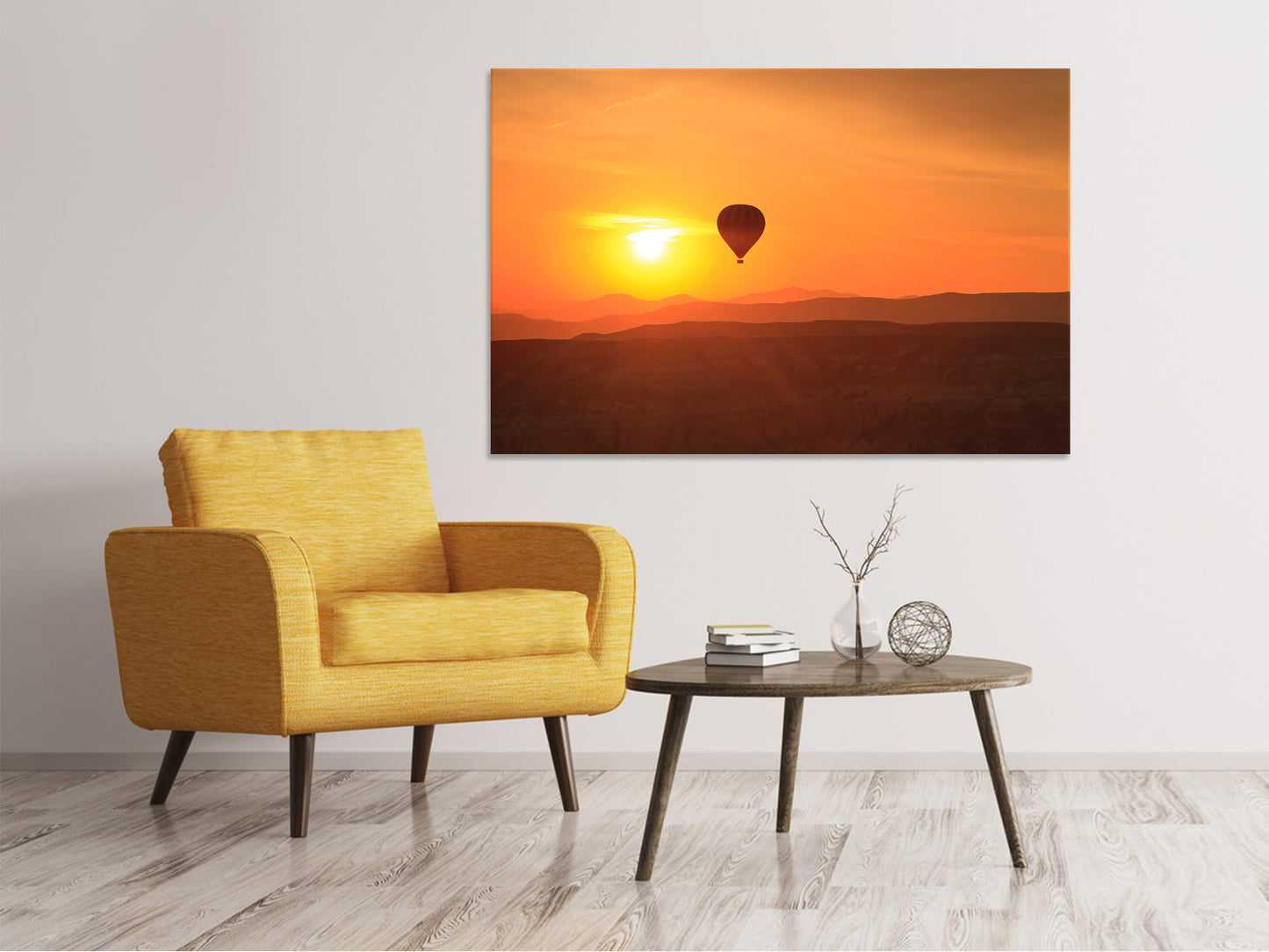 Leinwandbild Heissluftballon bei Sonnenuntergang