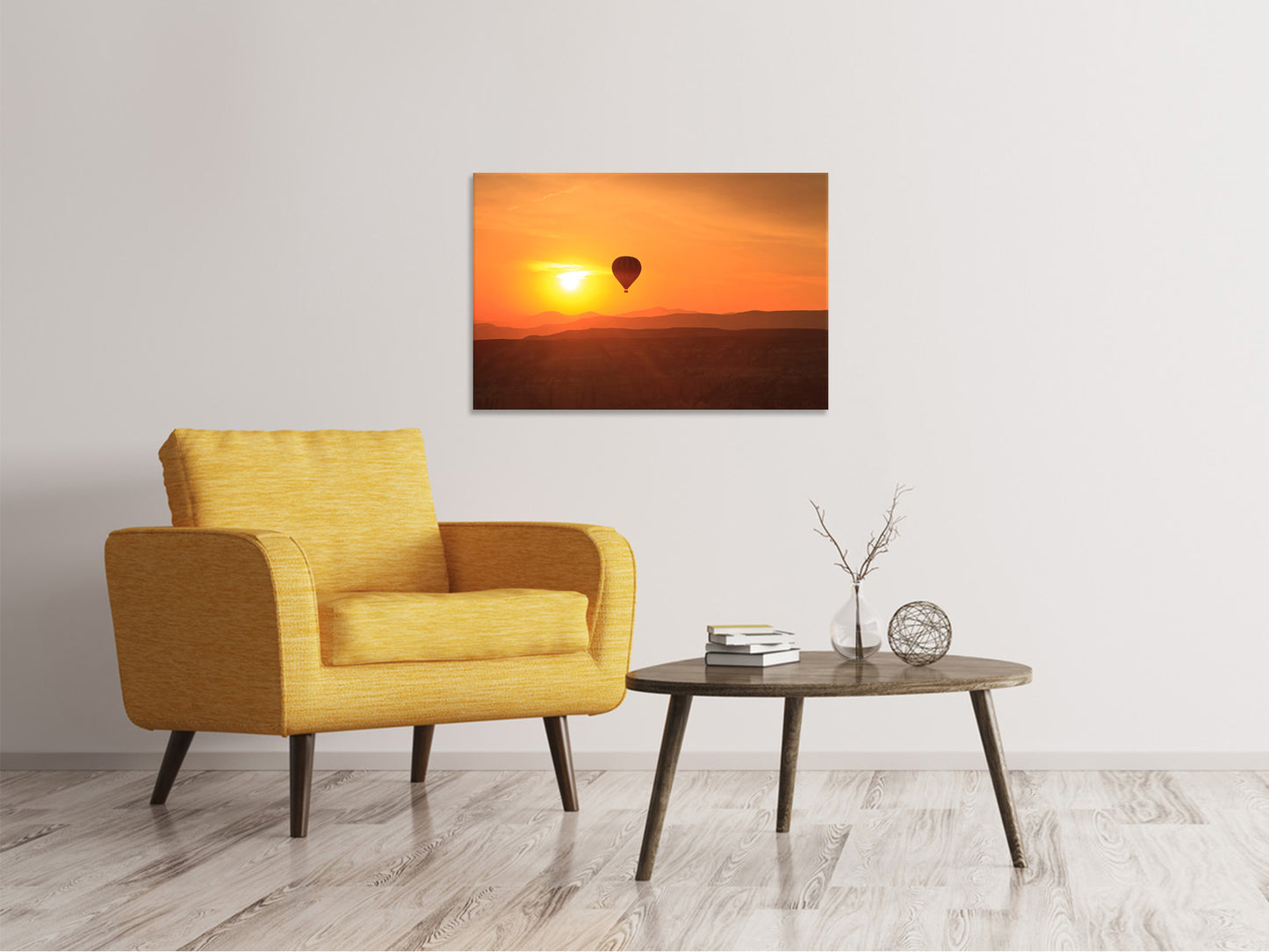 Leinwandbild Heissluftballon bei Sonnenuntergang
