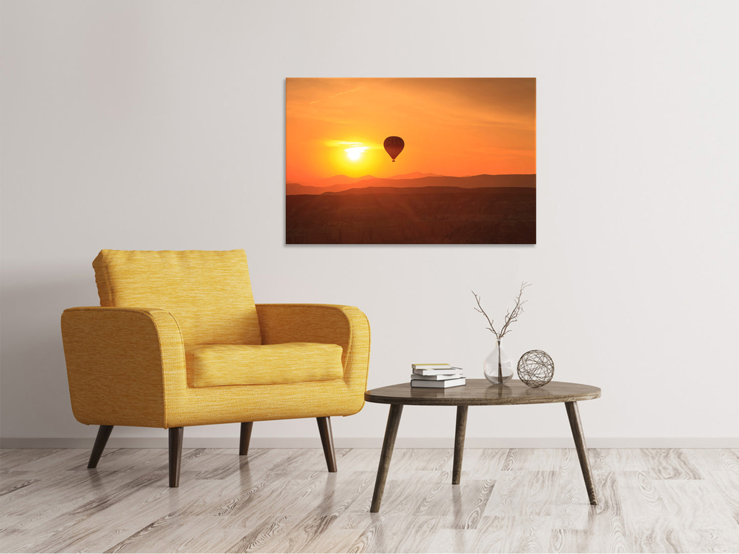 Leinwandbild Heissluftballon bei Sonnenuntergang