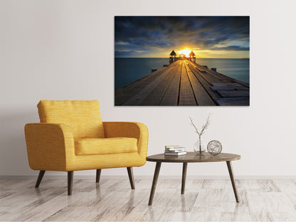 Leinwandbild Der Sonnenuntergang bei der Holzbrücke