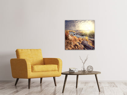 Leinwandbild Sonnenaufgang am Fluss