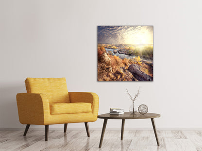 Leinwandbild Sonnenaufgang am Fluss